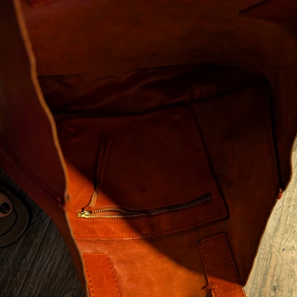 Frye Orange-Red Leather Tote with Front Slip Pocket - Picture 7 of 7